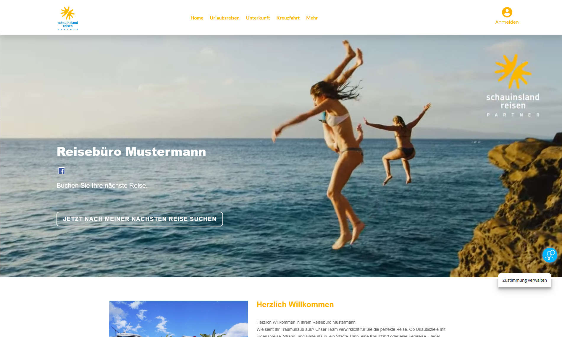 Drei Personen springen von einer Klippe ins Meer.